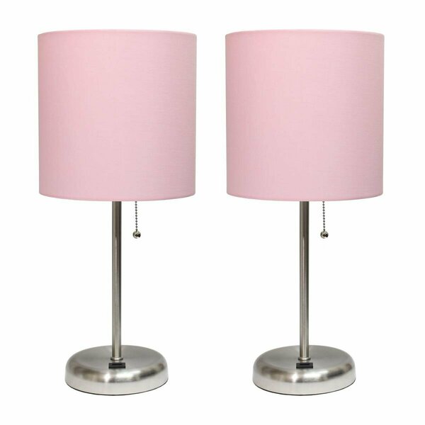 Diamond Sparkle Stick Lamp with USB charging port and Fabric Shade, Light Pink, 2PK DI2753551